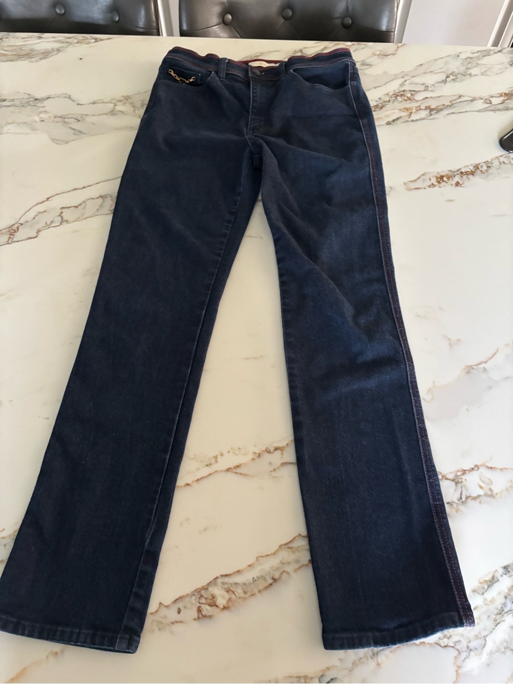 Moi Dark Blue Flare Jeans with Side Stitch Detail